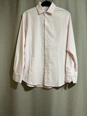 Mizzen + Main Leeward Pink Gingham Performance Dress Shirt Medium Standard Fit M